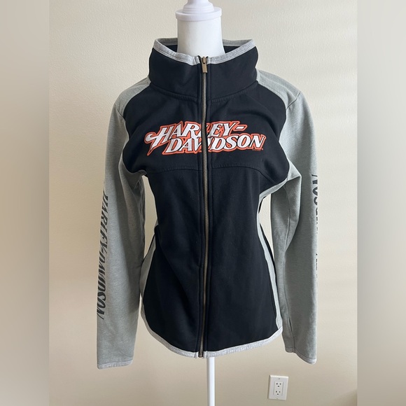 Harley-Davidson Tops - Harley Davidson Women’s Black Grey Full Zip Sweatshirt Large New Braunfels Texas